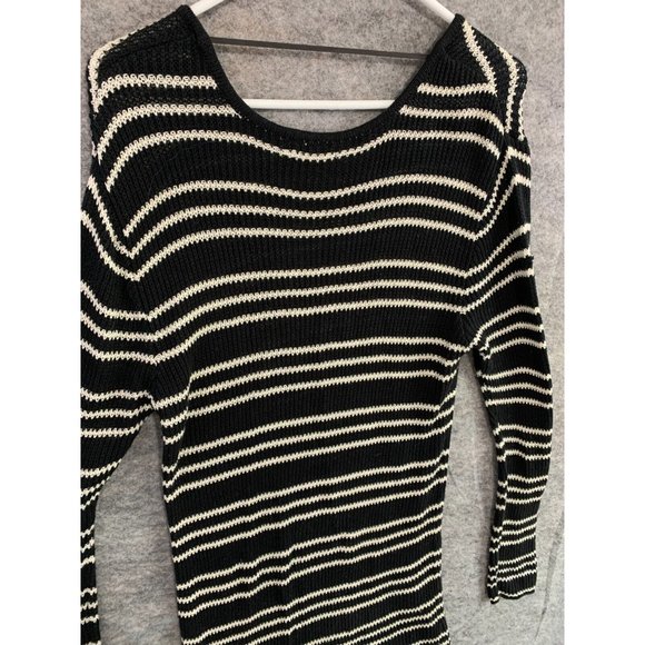 VOLCOM Womens Medium Sweater Dress Striped Knit Black White Long Sleeve Stretch - Picture 2 of 11